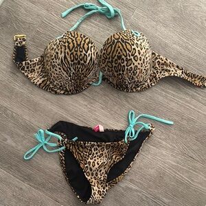 Victoria's Secret Leopard Print Bikini with Aqua Accents